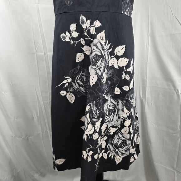 Talbots RSVP Dress Women 12 Black White Floral A-Line Sleeveless Cotton Blend - Picture 4 of 12